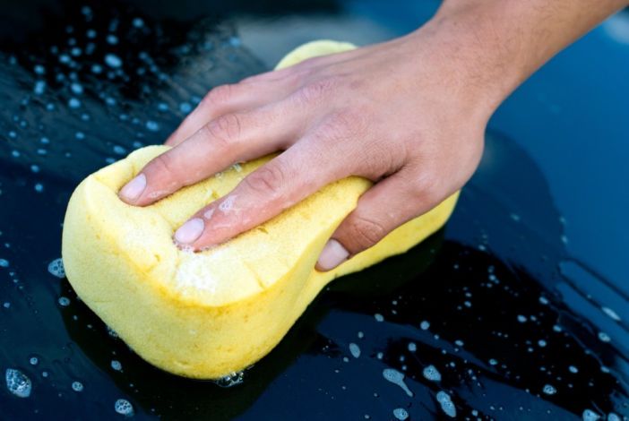 Car Hand Wash with Yellow Sponge and Soap, Car Valet