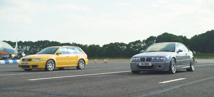 Audi RS4 (B5) vs BMW M3 CSL (E46) drag race (Video