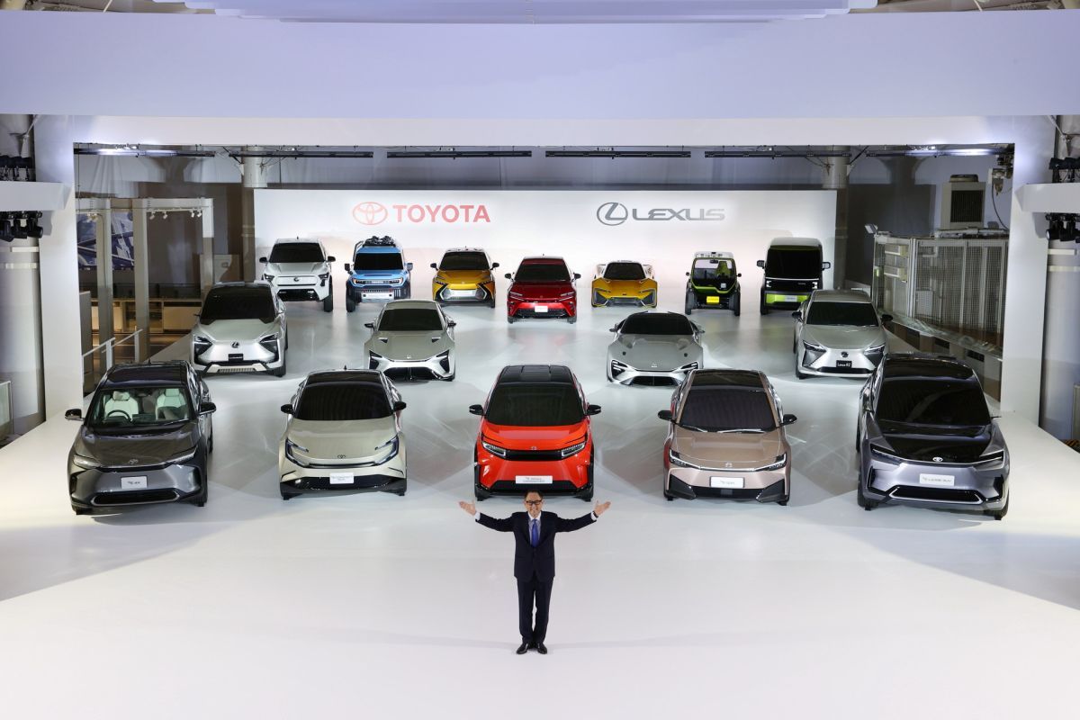 Akio Toyoda with concept cars